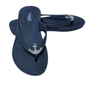 Capelli New York Women’s Size 9 Navy Thong Flip Flops Rhinestone Anchor Accent